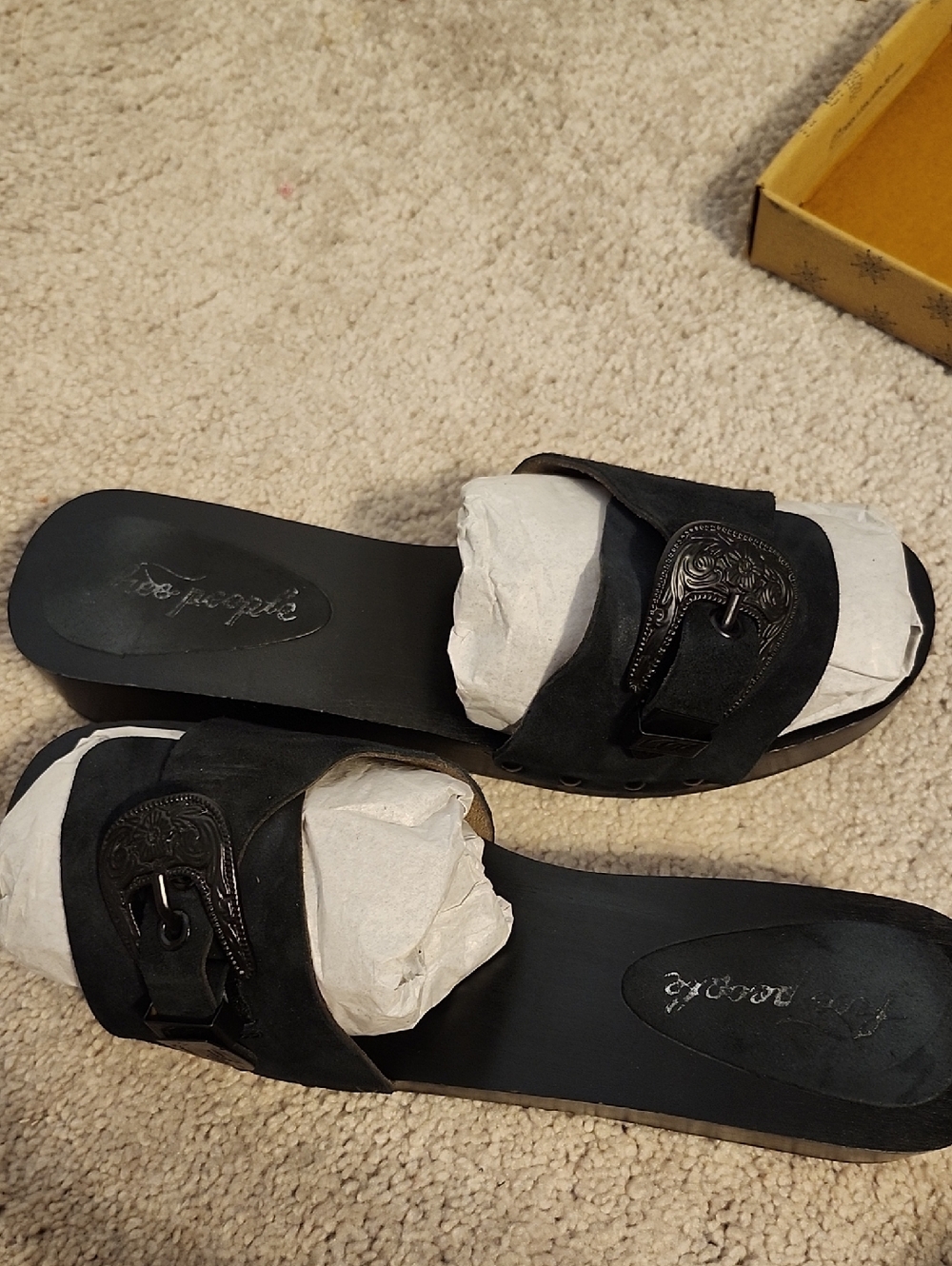 Free People Black Buckle Slide Sandals